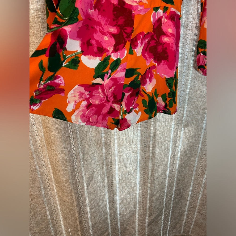 Lulu’s Sweetest Song Orange and Pink Floral Print Backless Long Sleeve Romper. - Picture 10 of 10
